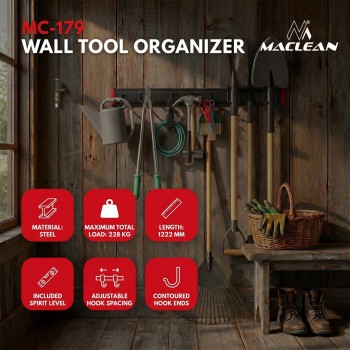 Maclean Wall-Mounted Tool Organizer, steel, max. load 228 kg, width 1222 mm, MC-179