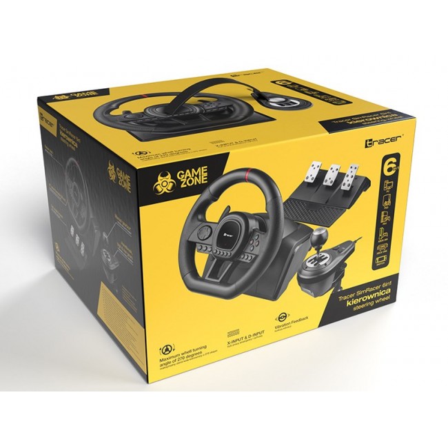 Tracer SimRacer Manual Gearbox 6in1 Black Steering wheel + pedals + shifter Analogue Nintendo Switch, PC, PlayStation 4, Playstation 3, Xbox One, Xbox 360