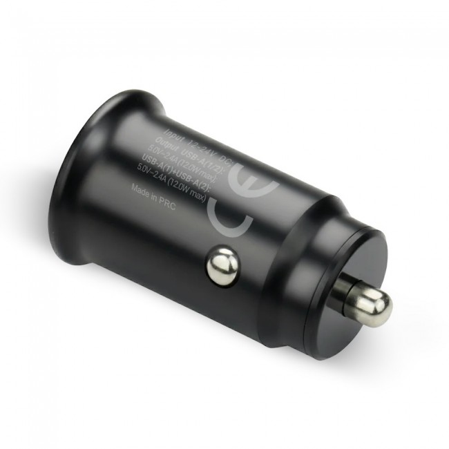 Car charger 2 X USB 12W black + cable USB-C 1m