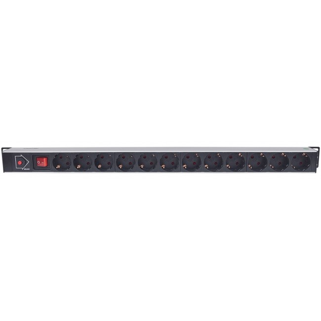 Intellinet Vertical Rackmount 12-Way Power Strip - German Type, With On/Off Switch and Overload Protection, 1.6m Power Cord