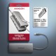 AXAGON HMC-8HLSA USB-C 3.2 Gen 1 Multiport Hub, 3x USB-A + 4K/60Hz HDMI + SD/microSD, Gigabit LAN, Audio, PD 100W - Silver