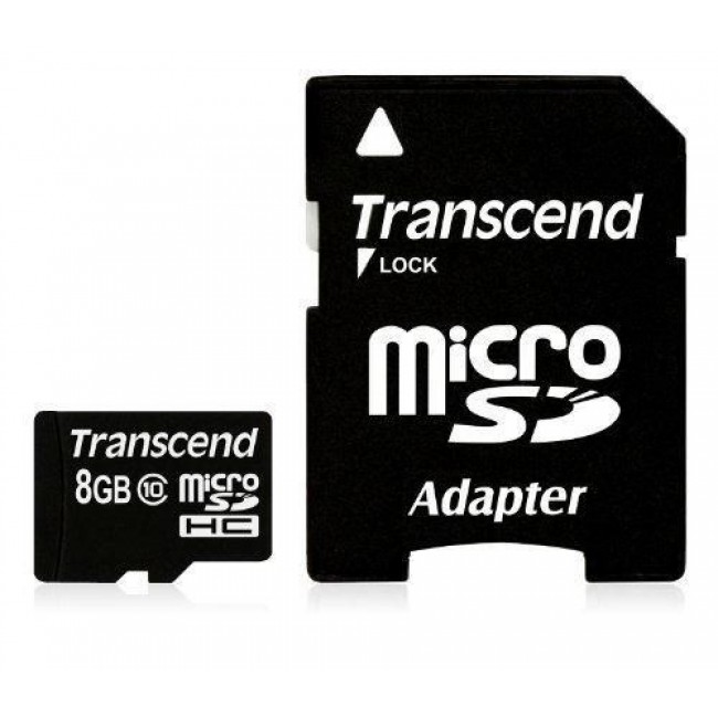 SD microSD Card 8GB Transcend SDHC Class10 w/adapter