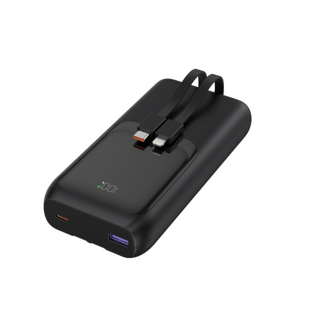 Gembird PB20-PD20-LCD-01 Fast charging power bank with integrated cables, 20W, 20000 mAh, black