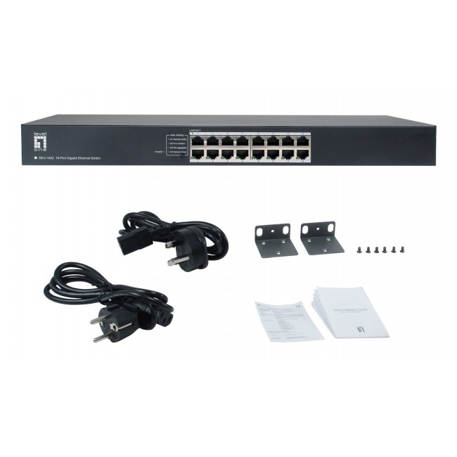 LevelOne GEU-1632 16-Port Gigabit Ethernet Switch, 4-Mode DIP Button, 19