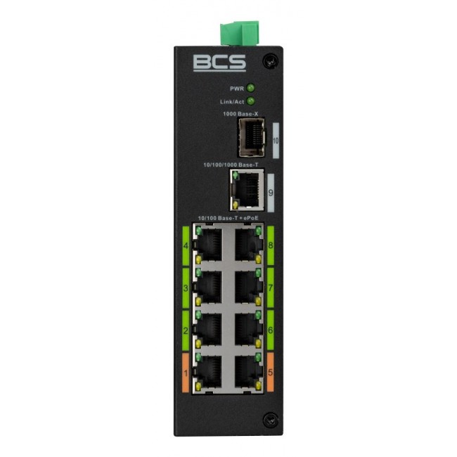 BCS BCS-L-SP08E01G-1SFP(2) Unmanaged Fast Ethernet (10/100) Power over Ethernet (PoE) DIN rail Black