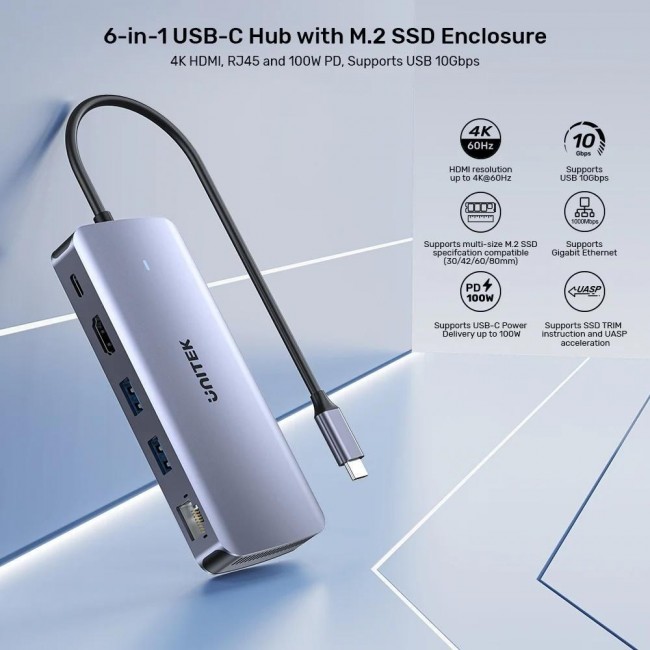 UNITEK ACTIVE HUB USB-C 10GBPS,M.2,HDMI, PD 100W UNITEK ACTIVE HUB USB-C 10GBPS,M.2,HDMI, PD 100W