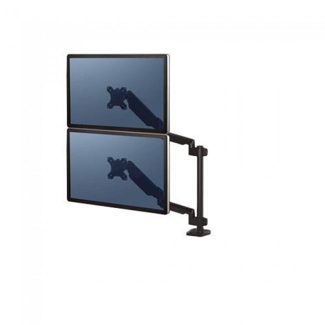 Fellowes Platinum Series Dual Stacking Monitor Arm - Monitor Mount for Two 8KG 27 Inch Screens - Adjustable Dual Monitor Desk Mount - Tilt 45 Pan 180 Swivel 360 Rotation 360 , VESA 75 x 75/100 x 100 - Black