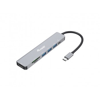 Equip USB-C 7 in 1 Multifunctional Adapter, HDMI 4K/60Hz, USB 3.2 Gen1 x 3 , TF/MICRO SD, 100W USB PD