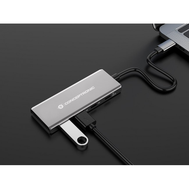 Conceptronic HUBBIES15G interface hub USB 3.2 Gen 2 (3.1 Gen 2) Type-C 10000 Mbit/s Grey