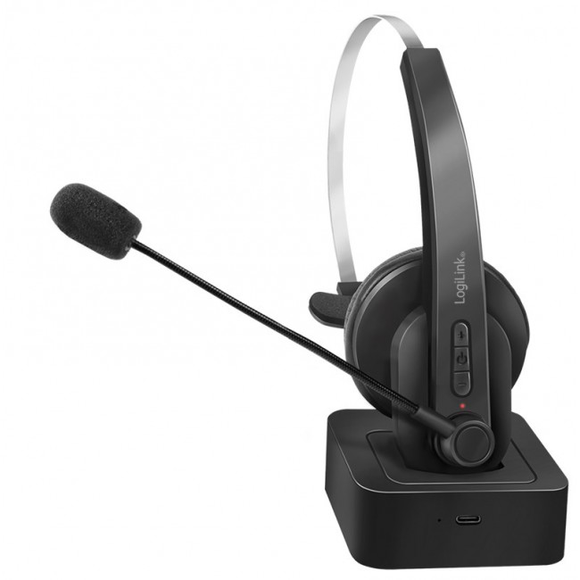 LogiLink BT0059 headphones/headset Wireless Head-band Office/Call center Bluetooth Charging stand Black