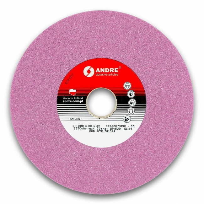 ANDRE FLAT GRINDING WHEEL 200mm x 20mm x 32mm CRA60K7VE01-35 PINK ANDRE FLAT GRINDING WHEEL 200mm x 20mm x 32mm CRA60K7VE01-35 PINK
