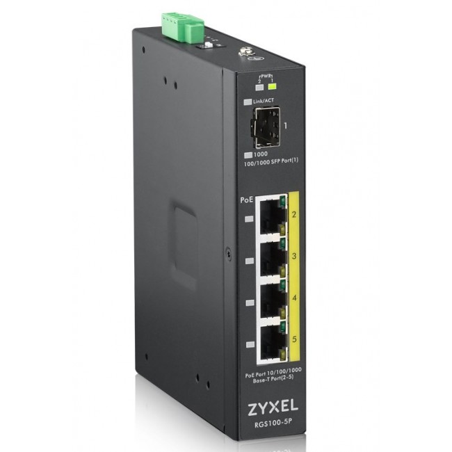 Zyxel RGS100-5P Unmanaged L2 Gigabit Ethernet (10/100/1000) Power over Ethernet (PoE) Black Zyxel RGS100-5P Unmanaged L2 Gigabit Ethernet (10/100/1000) Power over Ethernet (PoE) Black