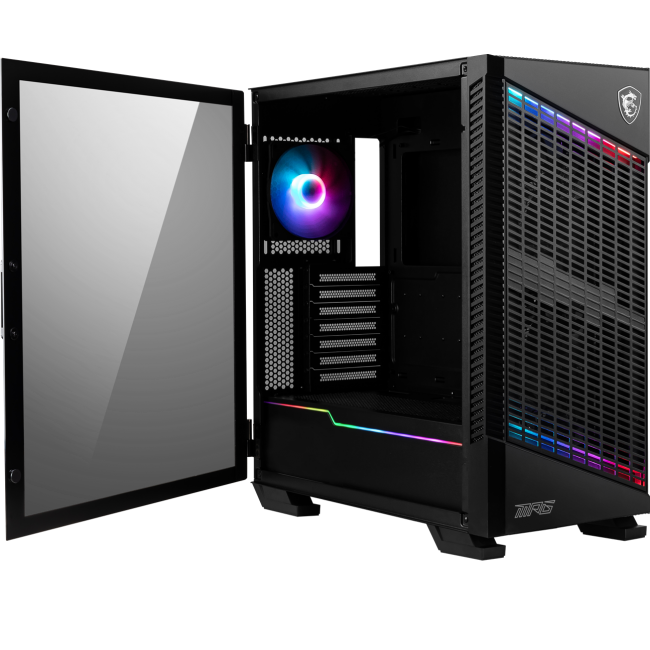 MSI MPG VELOX 100P AIRFLOW Mid Tower Gaming Computer Case 'Black, 3x 120mm Fan + 1x 120mm ARGB Fan, ARGB light strip, USB Type-C, 1x Tempered Glass, Center, E-ATX, ATX, mATX, mini-ITX' MSI MPG VELOX 100P AIRFLOW Mid Tower Gaming Computer Case 'Black, 3x 120mm Fan + 1x 120mm ARGB Fan, ARGB light strip, USB Type-C, 1x Tempered Glass, Center, E-ATX, ATX, mATX, mini-ITX'
