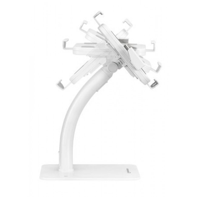 Manhattan Desktop Kiosk Stand (Anti theft) for Tablet and iPad, Universal, 360 Rotation, Tilt +20 to -110 , White, Lockable, Countertop Holder for 7.9