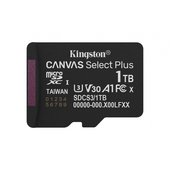Kingston Technology 1TB microSDXC Canvas Select Plus Gen3 150MB/s A1 Card + Adapter Kingston Technology 1TB microSDXC Canvas Select Plus Gen3 150MB/s A1 Card + Adapter