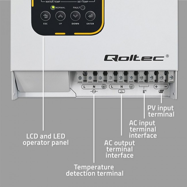 Qoltec Inverter ECO Solar Boost Water Heating Solar Inverter | MPPT | BYPASS | LCD | 4kW Qoltec Inverter ECO Solar Boost Water Heating Solar Inverter | MPPT | BYPASS | LCD | 4kW