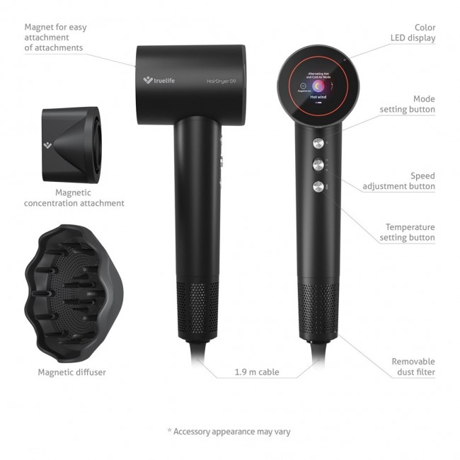 TrueLife HairDryer D9 hair dryer 1600 W Black