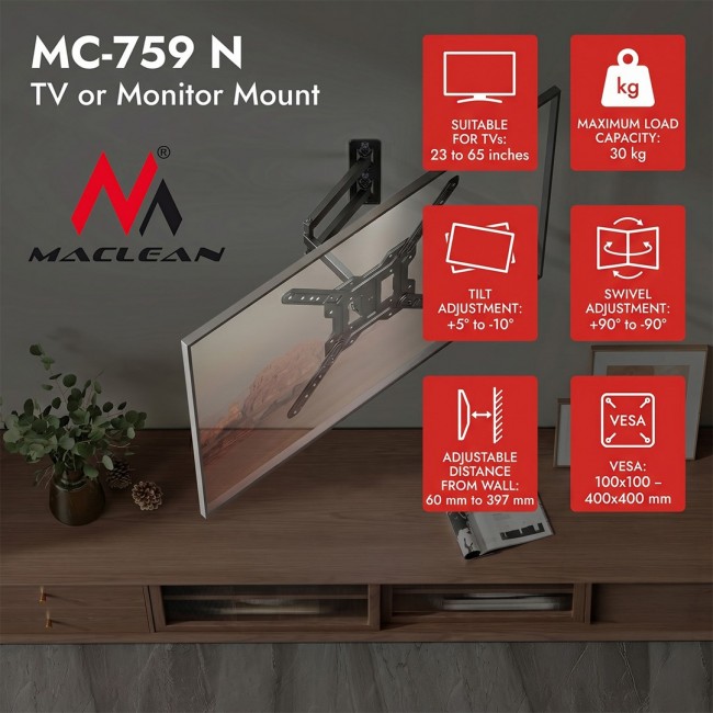 Maclean TV or Monitor Mount / Bracket, max. 23 65