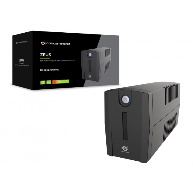 Conceptronic ZEUS02G 850VA 480W UPS, UK socket x 2, HID USB, RJ45 In/Out, AVR