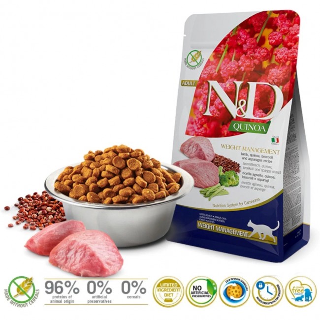 FARMINA N&D Quinoa Weight Management Lamb - such krmivo pro kočky - 5kg FARMINA N&D Quinoa Weight Management Lamb - such krmivo pro kočky - 5kg