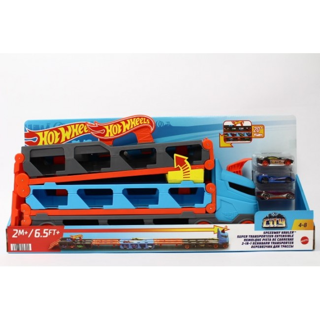 2-in-1 race track transporter, toy vehicle for kids