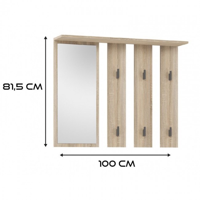 Hanger + mirror PARMA 100x15x.81.5 cm, oak sonoma