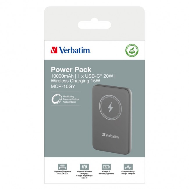 Verbatim Charge 'n' Go Magnetic Wireless Power Bank 10000mAh Grey Verbatim Charge 'n' Go Magnetic Wireless Power Bank 10000mAh Grey