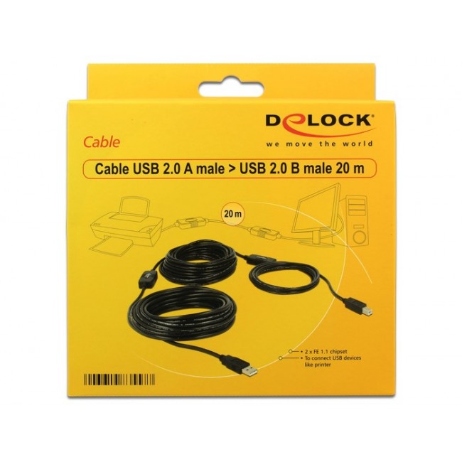 DeLOCK 20m, USB2.0-A - USB2.0-B USB cable USB A USB B Black