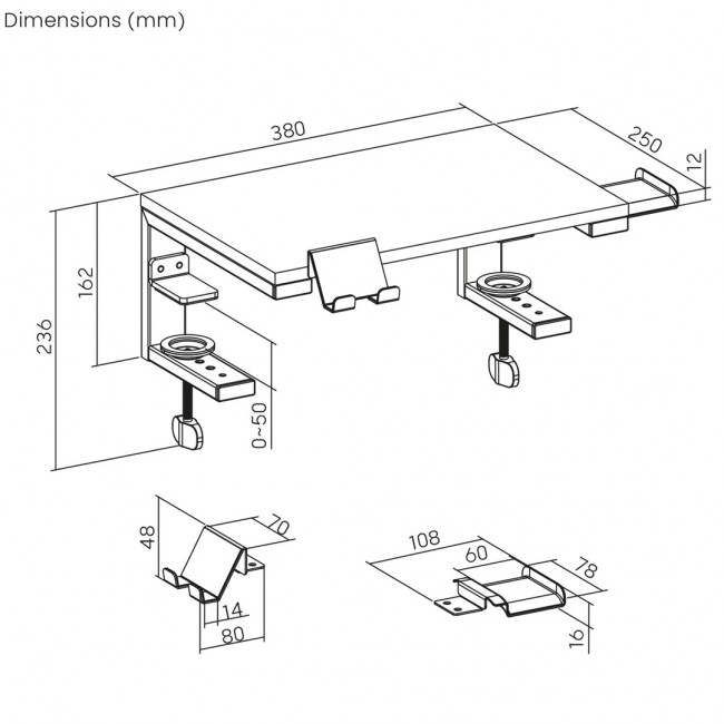 Ergo Office laptop / monitor stand, max. load 20kg, for diag. 13-32