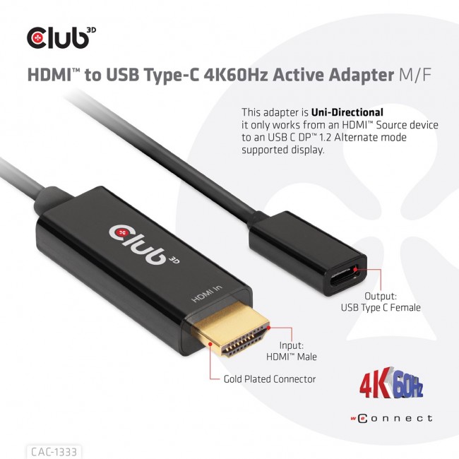 CLUB3D HDMI to USB Type-C 4K60Hz Active Adapter M/F