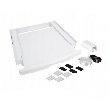 Washing machine and dryer stacking kit with drawer and strap, white