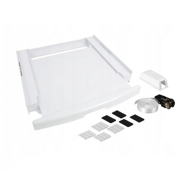 Washing machine and dryer stacking kit with drawer and strap, white Washing machine and dryer stacking kit with drawer and strap, white