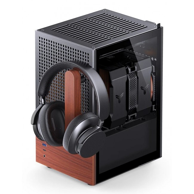 Jonsbo T6 PC Case, Mini-Tower, Mini-ITX, Tempered Glass, Wood, black