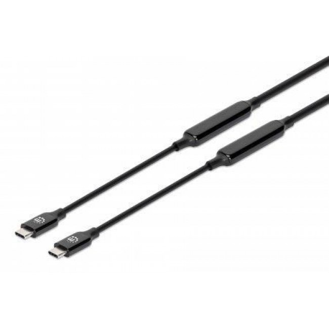 Manhattan Active USB-C to USB-C Cable, 5m, USB 3.2 Gen 2 (formerly USB 3.1 Gen 2), 10 Gbps, 3A/60W Fast Charging, SuperSpeed+ USB, DisplayPort Alt Mode Video up to 8K@60Hz, Black, Three Year Warranty