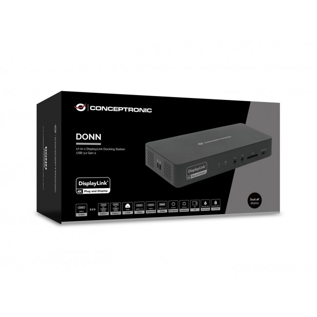 Conceptronic DONN31B 17-in-1 DisplayLink Docking Station USB 3.2 Gen 2