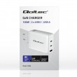 Qoltec 100W GaN Wall Charger | 5-20V | 1.5-5A | 2 x USB-C PD | 1 x USB QC 3.0 | White