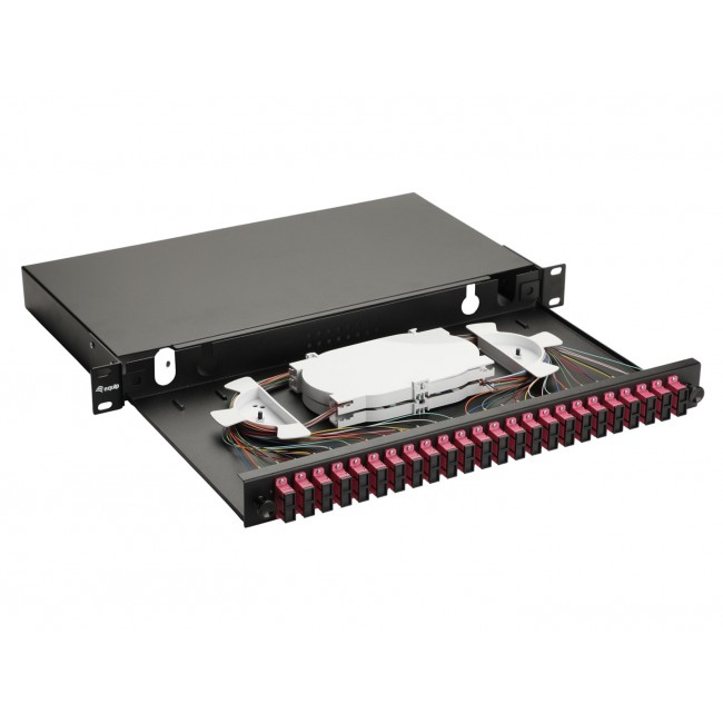 Equip 24-Port Fiber Optic Splice Box, SC Duplex, OM4, 1U, Equipped, Blac