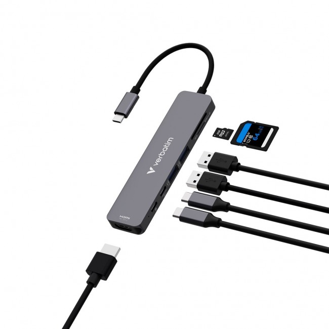 Verbatim USB-C Essentials Multiport Hub 7 ports: HDMI, USB-C, USB-C 3.2 Gen 1, 2 x USB-A 3.2 Gen 1, SD & microSD Verbatim USB-C Essentials Multiport Hub 7 ports: HDMI, USB-C, USB-C 3.2 Gen 1, 2 x USB-A 3.2 Gen 1, SD & microSD