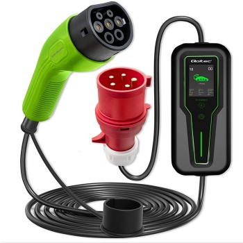 Qoltec Mobile EV Car Charger Adjustable 2in1 Type2 | 11kW | 3 Phases | CEE 5 PIN| LCD |Portable | Wallbox | 5m