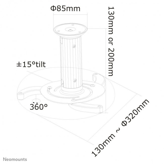 Neomounts BEAMER-C80WHITE Beamer ceiling mount - h 13-20 cm - full motion
