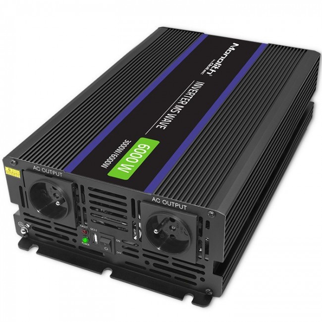 Qoltec Monolith 6000 MS Wave Voltage Converter | 12V to 230V | 3000/6000W | USB