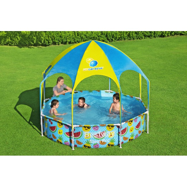 Bestway Steel Pro 2.44m x 51cm Splash-in-shade Play Pool, Orange/Yellow