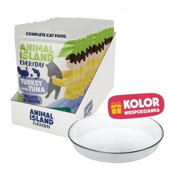ANIMAL ISLAND Everyday Turkey and tuna in broth Box - wet cat food - 12x85g + free plate