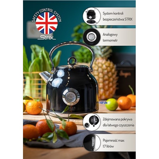 Adler AD 1346B electric kettle 1.7 L 2200 W Black, Metallic Adler AD 1346B electric kettle 1.7 L 2200 W Black, Metallic