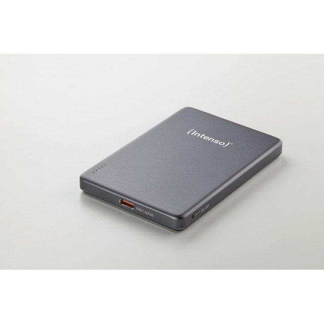 Intenso MW5000 Magnetic Power Bank 5000 mAh MagSafe Compatible, 15W Wireless Charging, 20W USB-C PD, Slim & Compact Tested in Germany Gray