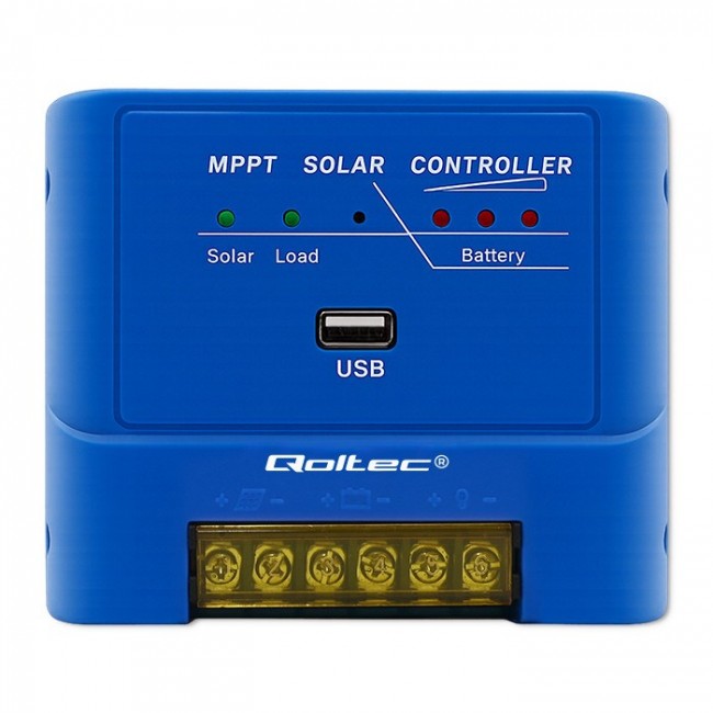 Qoltec 53671 Solar charge controller MPPT 15A for powering DC consumers and charging batteries 12V / 24V | LiFePO4