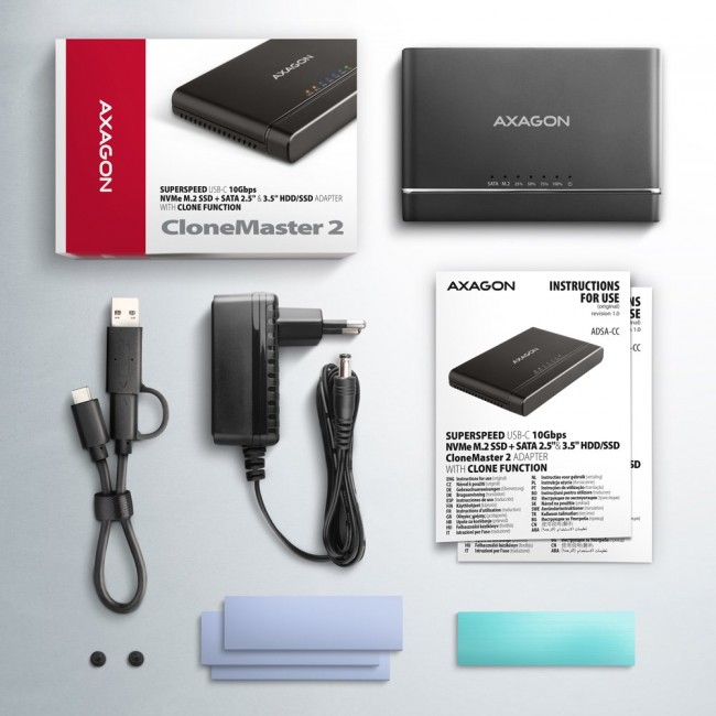 Axagon ADSA-CC USB-C 10Gbps - NVMe M.2 SSD & SATA 2.5/3.5 SSD/HDD CLONE MASTER 2 - Digital/Daten - NVMe USB 3.2 Gen 2 (3.1 Gen 2) Type-C Black Axagon ADSA-CC USB-C 10Gbps - NVMe M.2 SSD & SATA 2.5/3.5 SSD/HDD CLONE MASTER 2 - Digital/Daten - NVMe USB 3.2 Gen 2 (3.1 Gen 2) Type-C Black