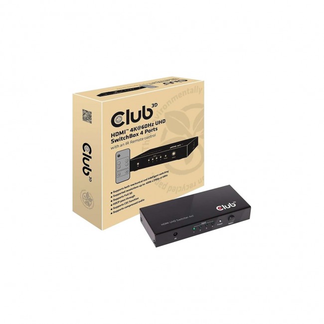 CLUB3D HDMI 2.0 UHD 4K60Hz SwitchBox 4 ports and included IR Remote control
