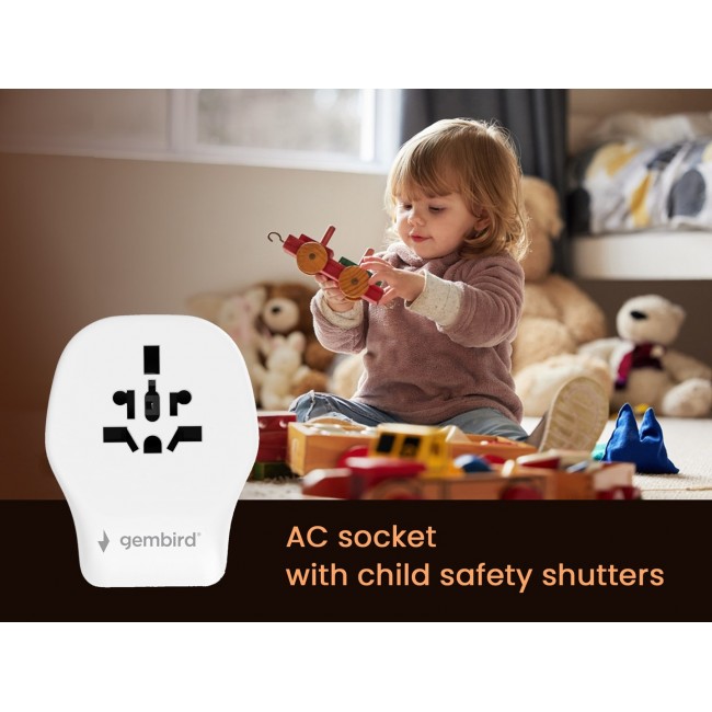 Gembird TPA-1A2C20-02-W Universal travel power adapter, 20 W, white Gembird TPA-1A2C20-02-W Universal travel power adapter, 20 W, white