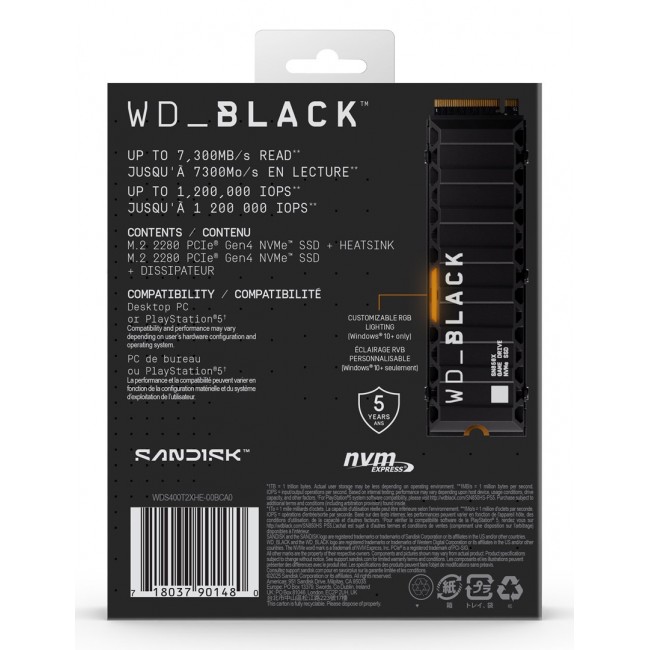 Western Digital WD_BLACK SN850X NVMe SSD POWERED BY SANDISK 4 TB, [With Heatsink]